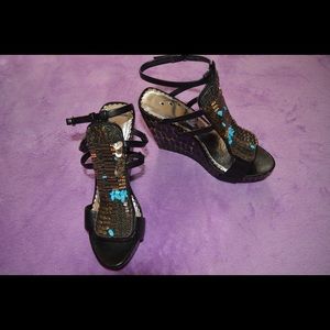 Black Studded Wedges